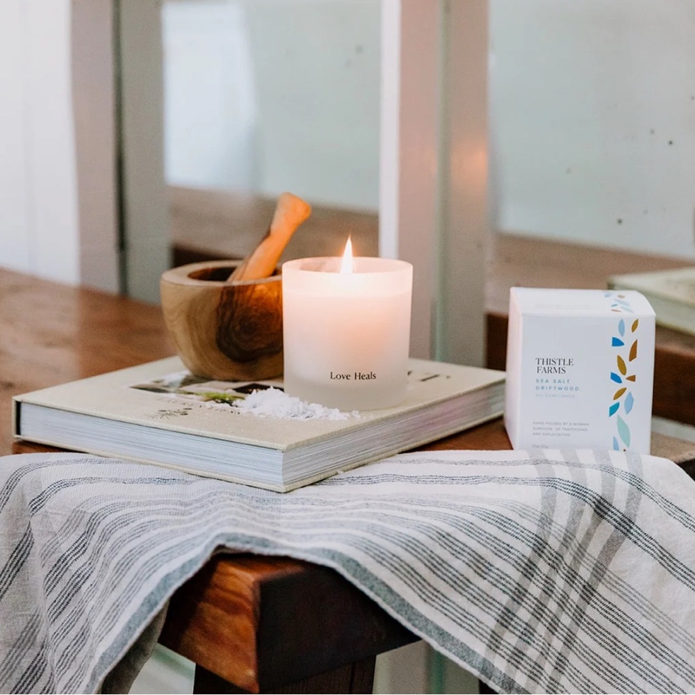 Thistle Farms Sea Salt Driftwood Candle. New in box.